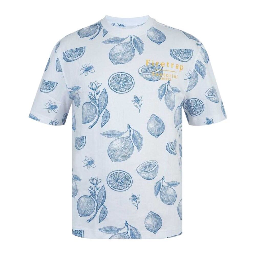 Firetrap Mens Lemon All-Over Print Oversized T-Shirt / White
